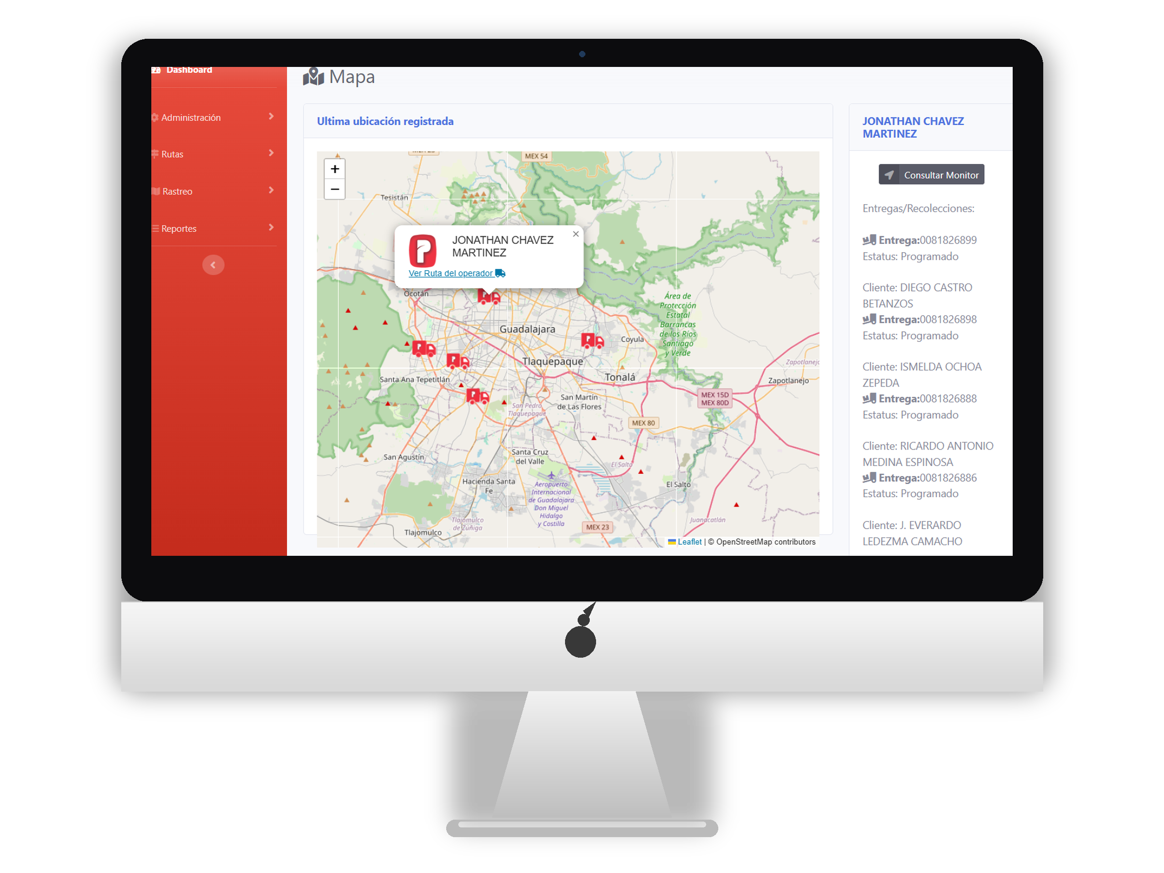 Mapa operativo con detalle de operador y entregas activas