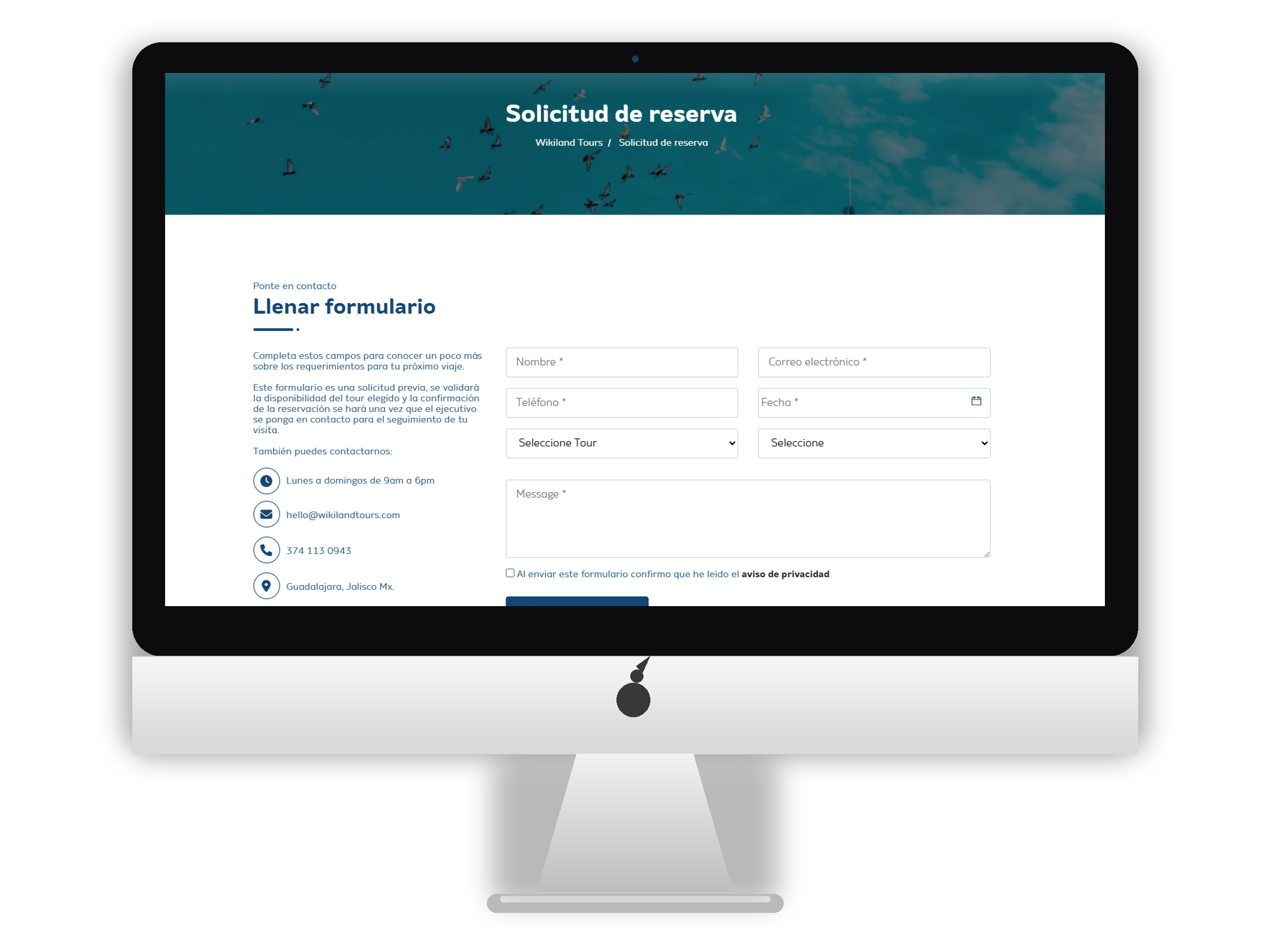 Formulario de solicitud de reserva de Wikiland Tours